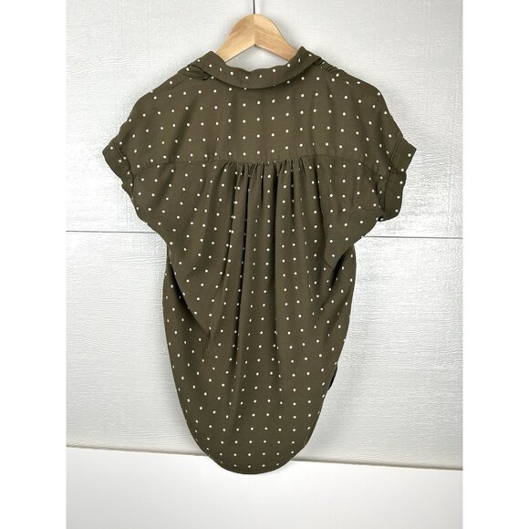 Madewell Central Drapey Popover Shirt in Grid Dot Olive Green Extra Small XS - Picture 16 of 16